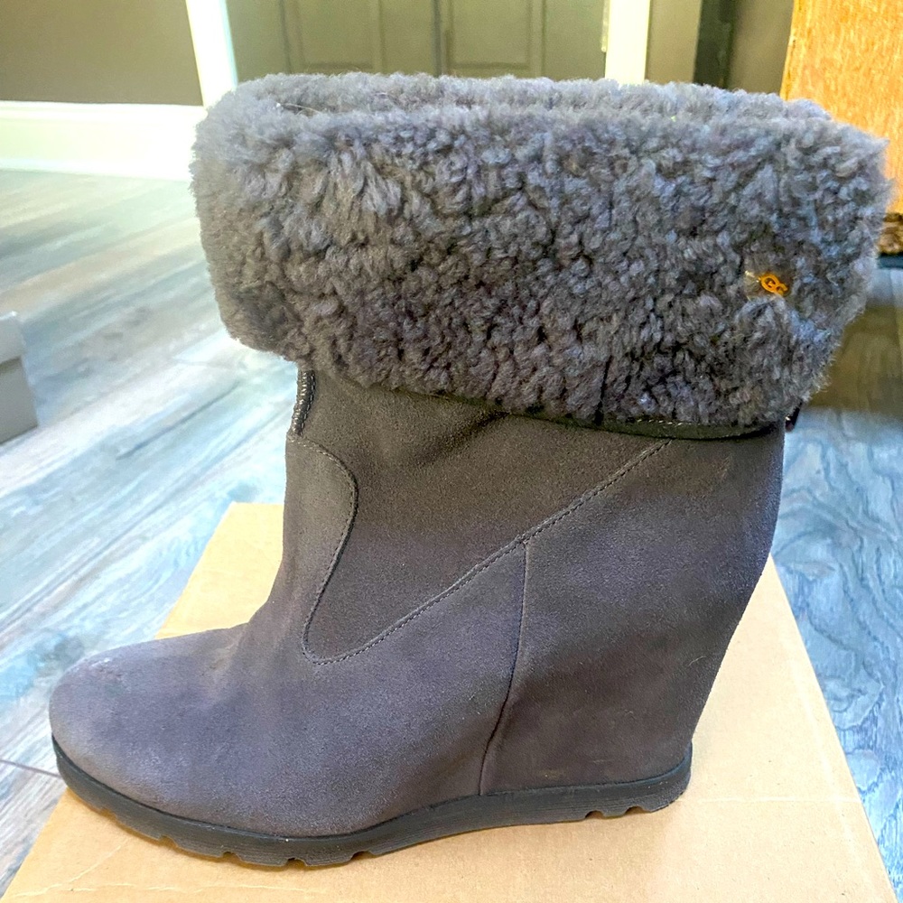 Gray suede wedge UGG booties